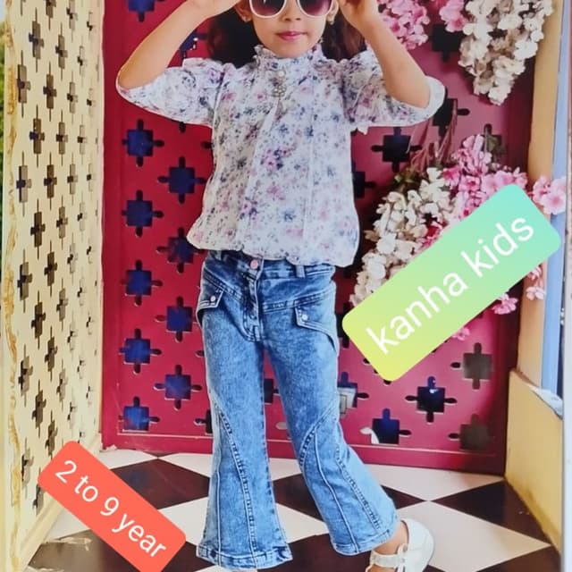 White, purple, blue, light blue Blouse and Jeans Set