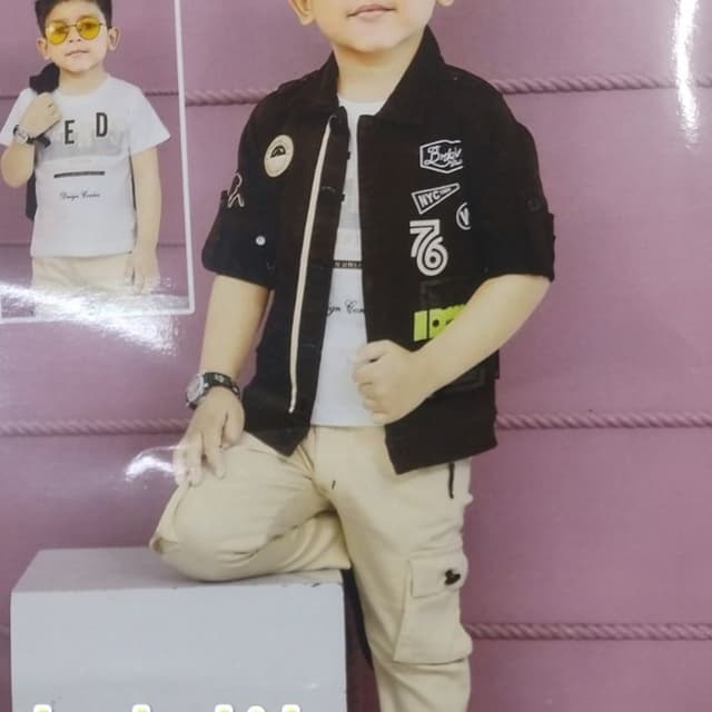 Black, White, Beige, Yellow Jacket, T-shirt, and Cargo pants set
