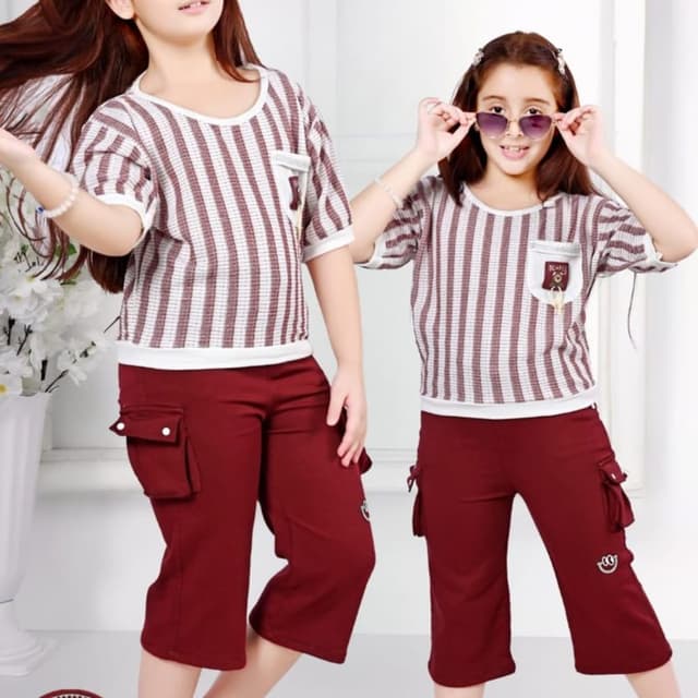 Maroon, White, Brown Co-ord set