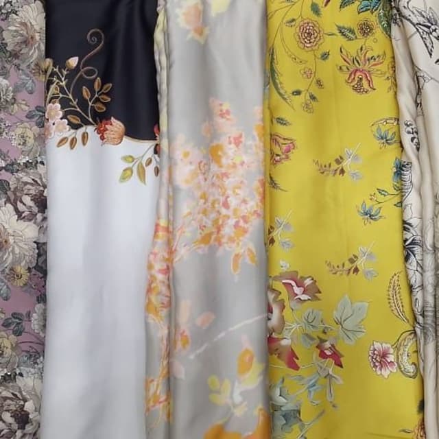 Black, White, Grey, Mustard Yellow, Peach, Green Fabric/Dress Material