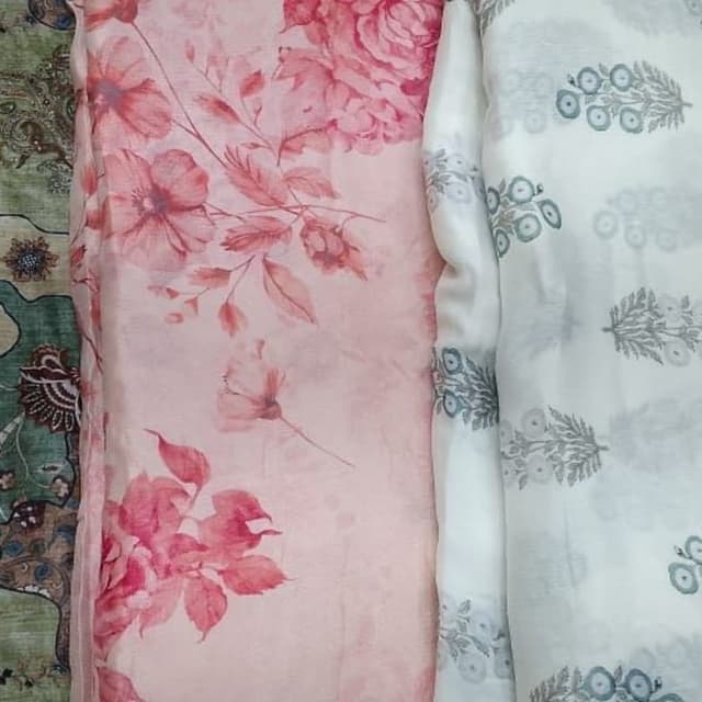 Soft pink, white, and muted grey Saree or Dress Material