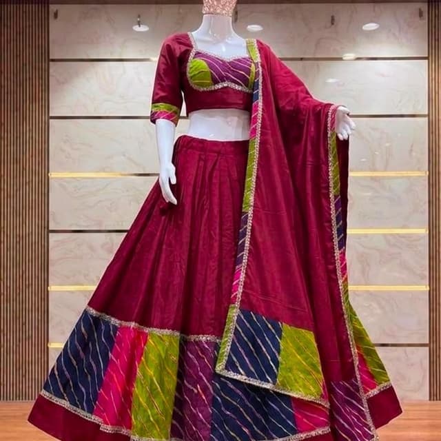 Maroon, Navy Blue, Lime Green, Hot Pink Lehenga Choli