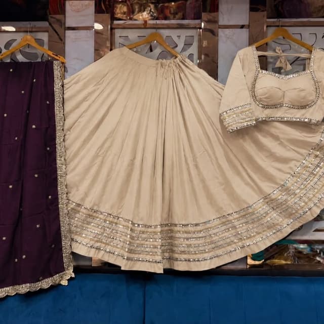 Beige, Off-white, Silver, Gold Lehenga Choli set