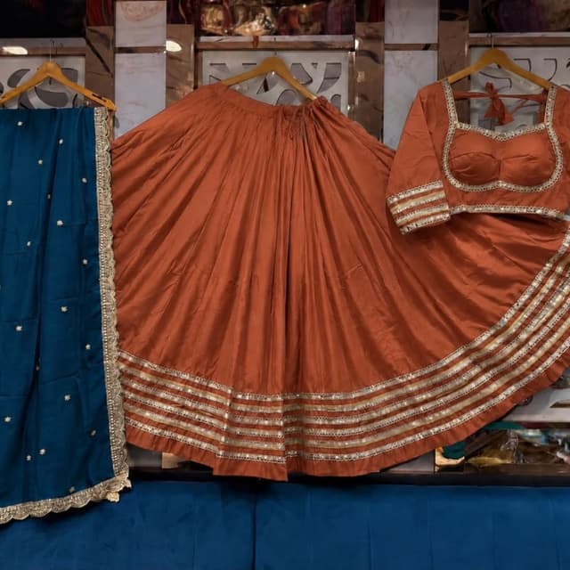 Rust Orange with Gold accents Lehenga Skirt