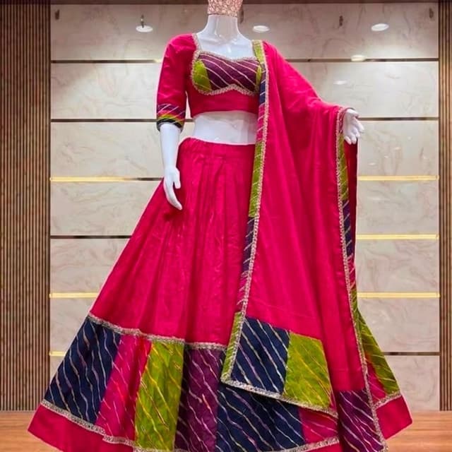Hot pink, navy blue, purple, and lime green Lehenga Choli