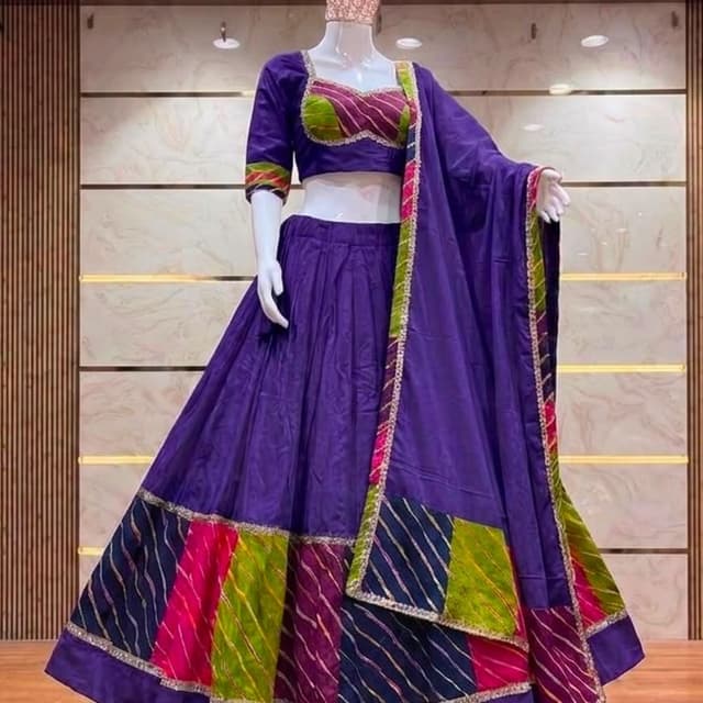 Deep Purple, Vibrant Pink, Lime Green, Navy Blue Lehenga Choli