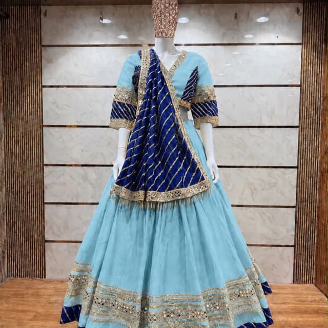 Sky blue and royal blue with gold accents Lehenga Choli