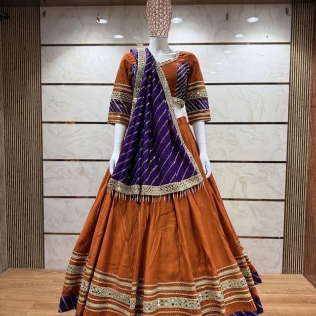 Burnt Orange, Deep Purple, and Gold Lehenga Choli