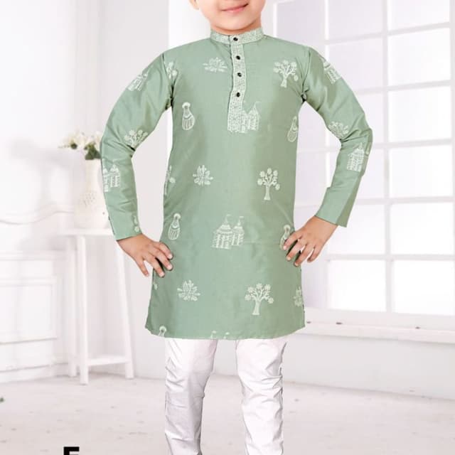 Sage green, white Kurta Pyjama set