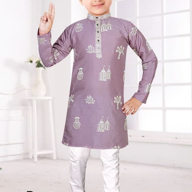 Mauve, White, Silver, Tan Kurta Pajama Set
