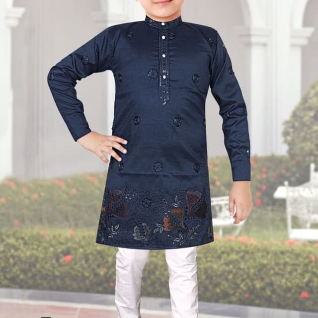 Navy Blue and White Kurta Pajama Set