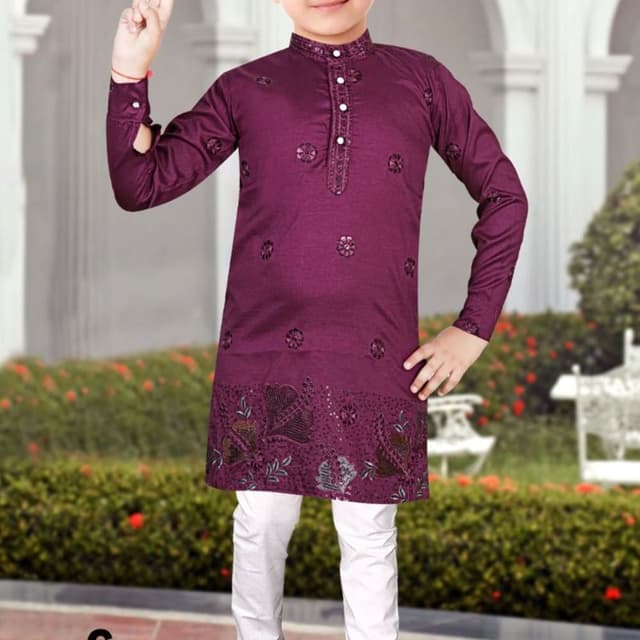 Deep purple, white Kurta Pyjama set