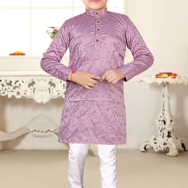 Lavender or soft purple top with white trousers Kurta Pajama Set