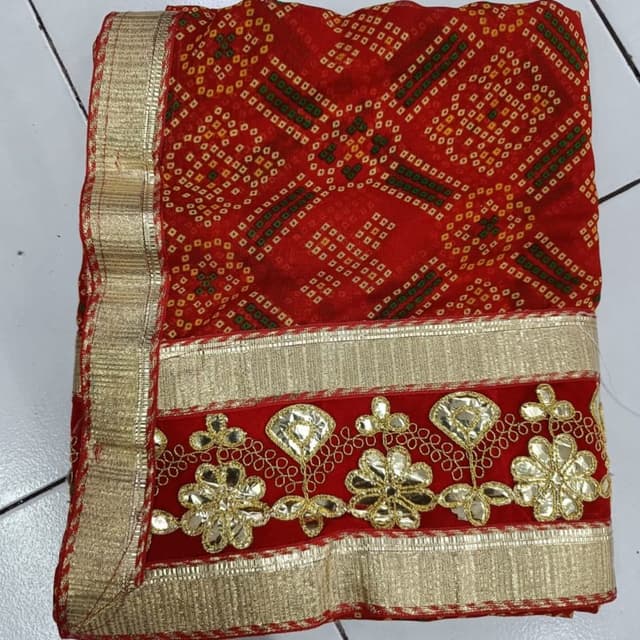 Red, Green, and Gold Saree