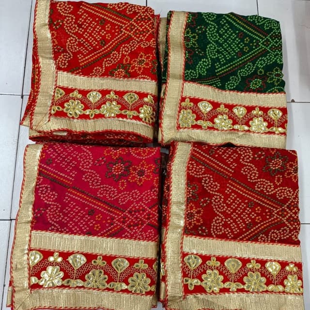 Red, Dark Green, Gold Saree