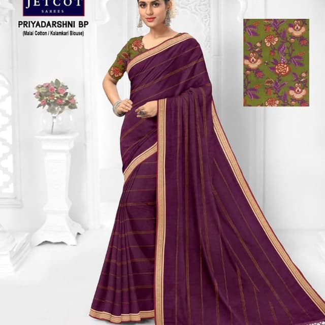 Deep purple, beige, olive green Saree
