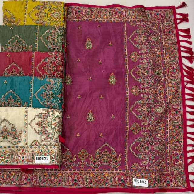 Magenta, Multi-color embroidery Saree