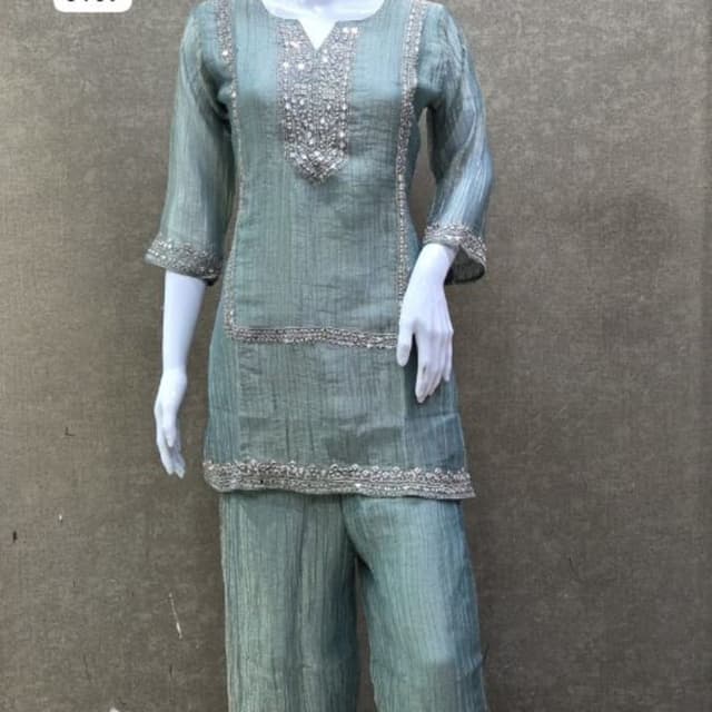 Sage Green with Silver accents Kurta and Pant set