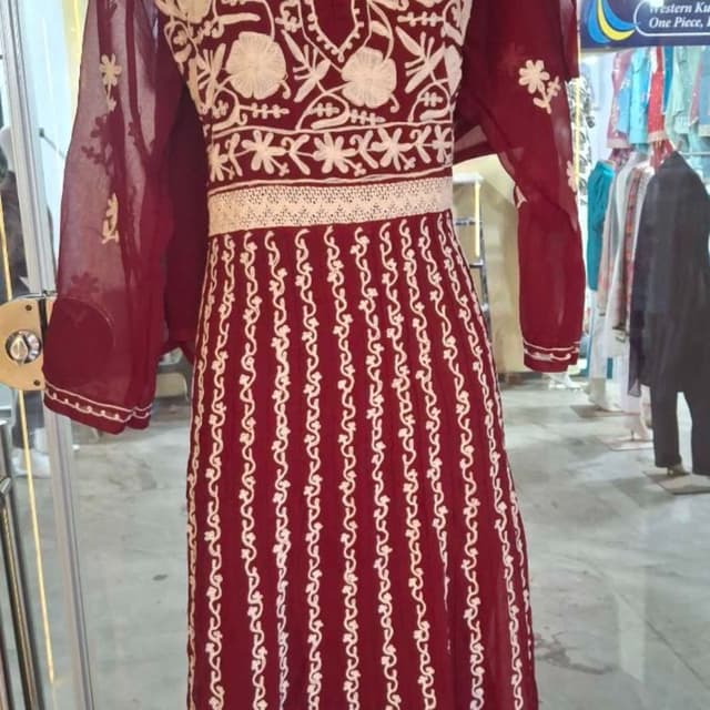 Maroon and off-white/cream Anarkali Suit/Kurta set