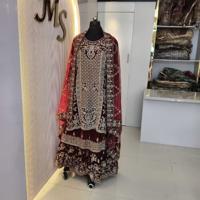Deep Maroon and Gold Sharara Set