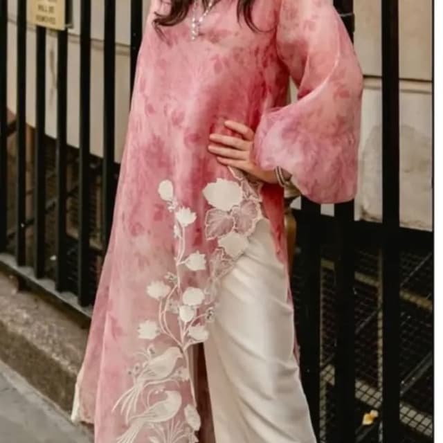 Dusty rose pink, cream white Kurta with palazzo pants
