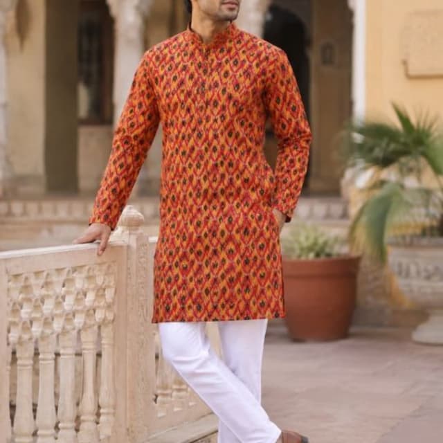 Orange, Mustard Yellow, Black, White Kurta