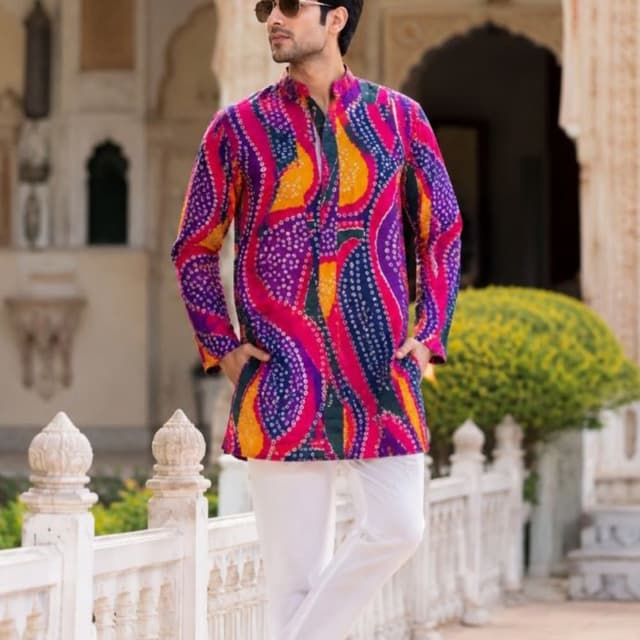 Multicolor including vibrant pink, purple, dark blue, and orange Short Kurta