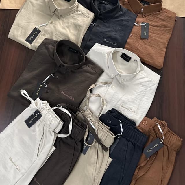 Beige, Black, Brown, White, Navy Shirt and Trouser set
