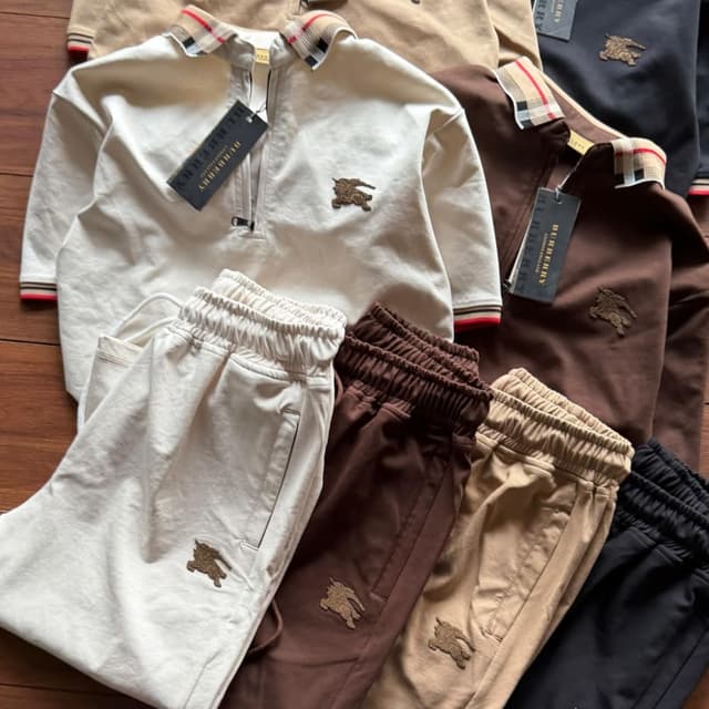 Beige, Off-white, Brown, Black Co-ord Set (Top and Jogger Pants)