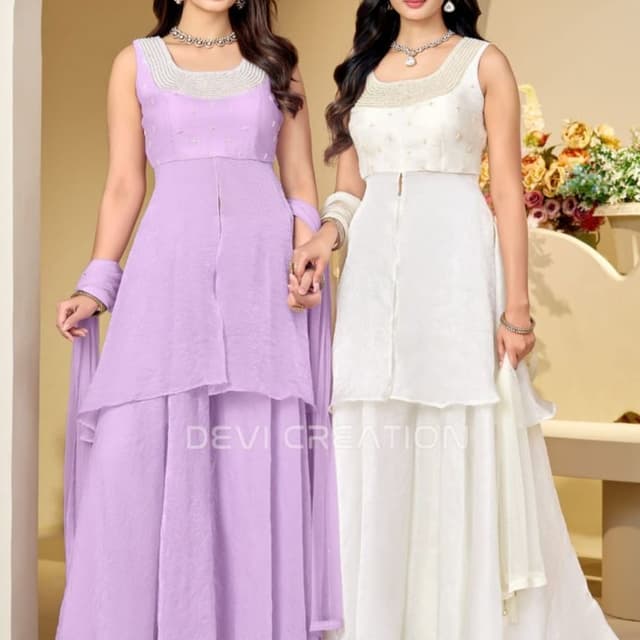 Pastel lavender and off-white Sharara Set
