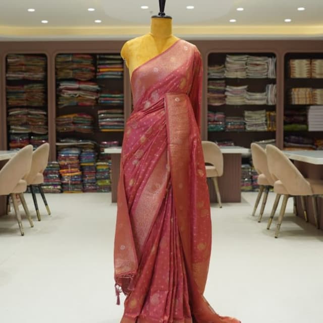 Deep pink/magenta with antique gold Saree