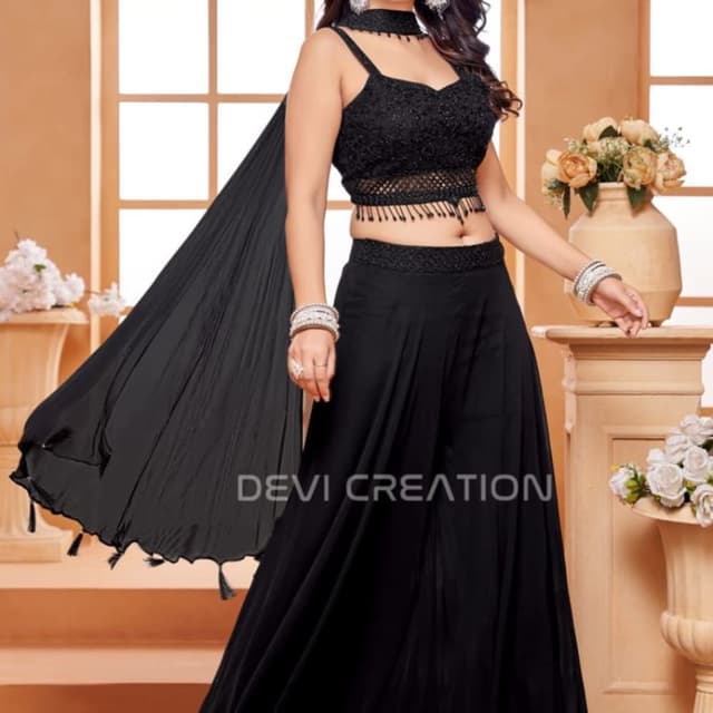 Solid Black Lehenga Choli with Dupatta
