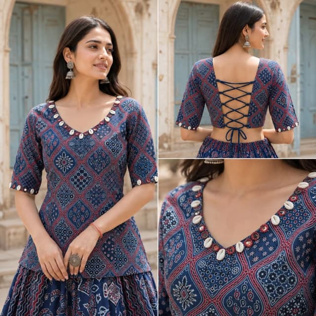 Navy Blue, Deep Red, White Lehenga Choli
