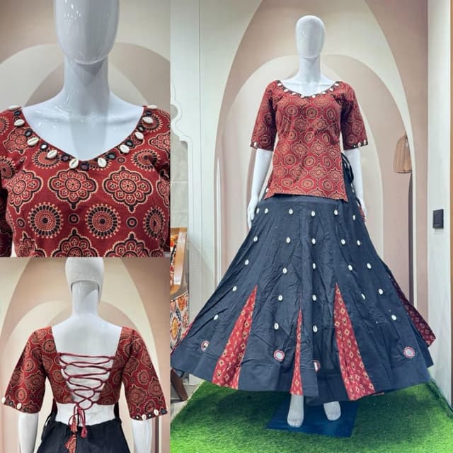 Maroon, Black, and White Lehenga Choli