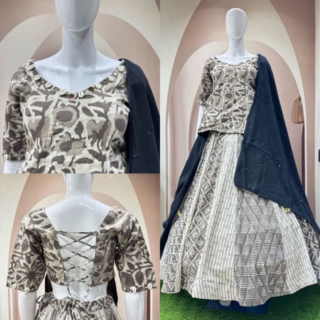Beige, Brown, and Charcoal Black Lehenga Choli