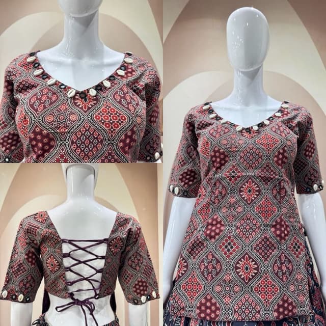 Maroon, Red, White, and Black Blouse