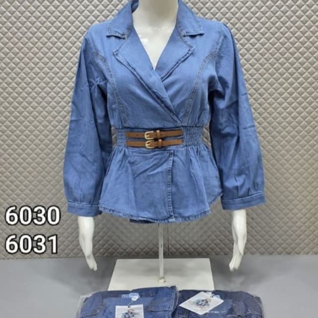 Light blue denim with tan brown belt Jacket/Blouse
