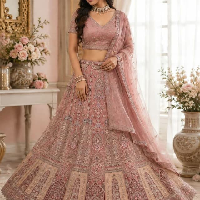 Dusty rose, blush pink, soft mauve Lehenga Choli