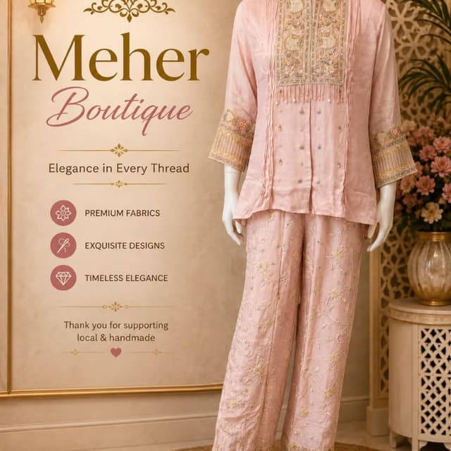 Soft Pastel Pink with gold and muted earth tone accents Co-ord Set (Kurta and Pants)
