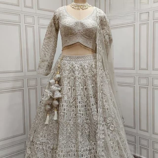 Off-white, Silver, Champagne Lehenga Choli
