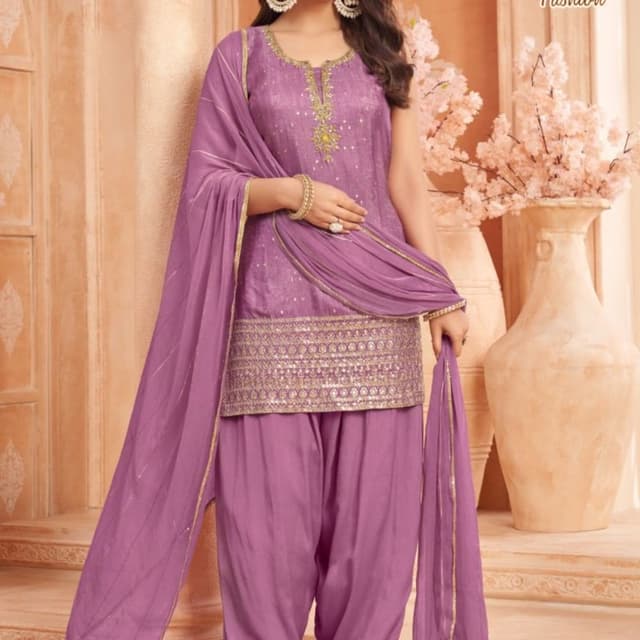 Lavender and Gold Salwar Kameez Suit