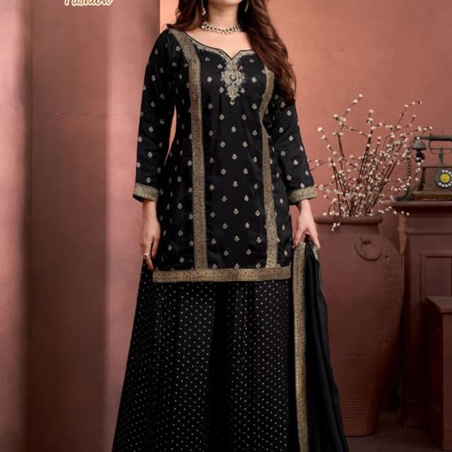 Black with gold accents Sharara Set