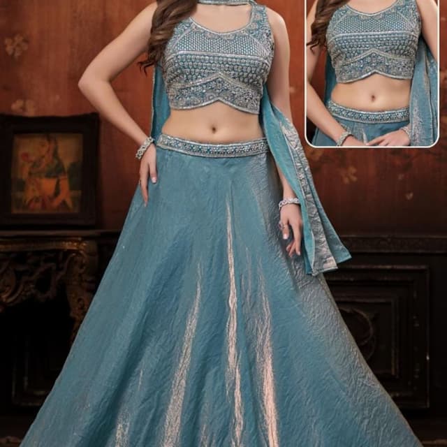 Teal, Silver Lehenga Choli