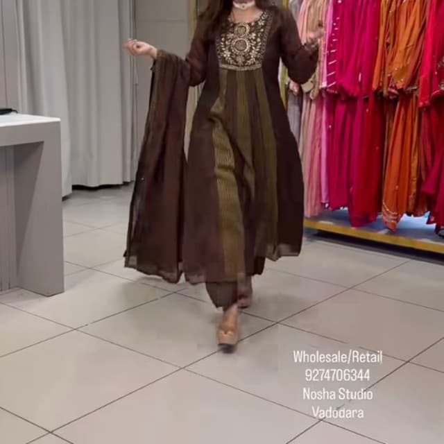 Dark brown and metallic gold Salwar Kameez set