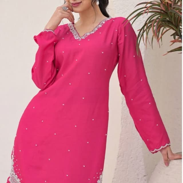 Hot Pink with Silver embellishments Kurti with Salwar