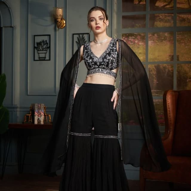 Black with Silver highlights Co-ord set with cape