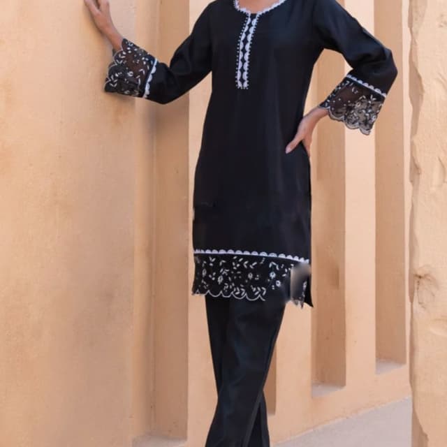 Black and White Kurta set with pants