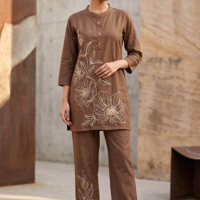 Solid Earthy Brown Kurta Set