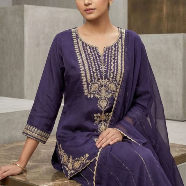 Deep Purple, Gold Salwar Kameez Set