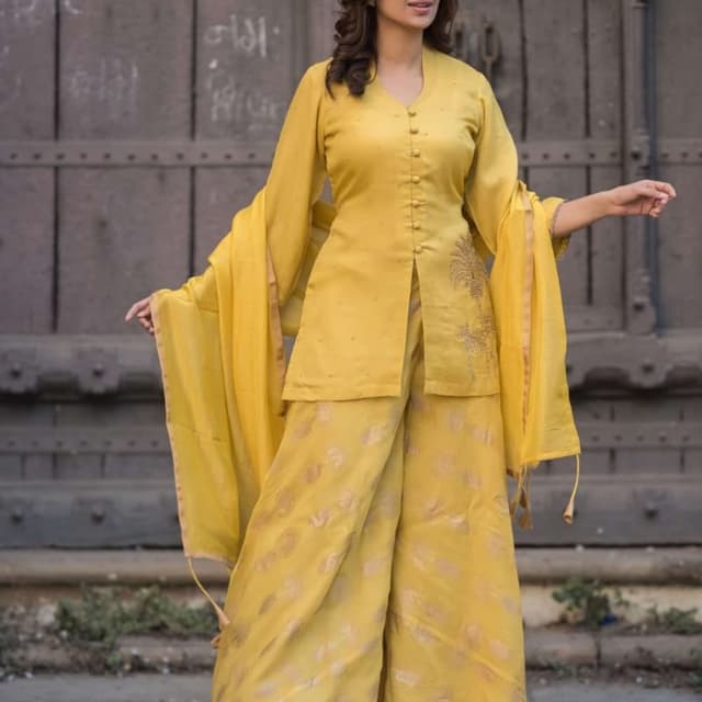 Mustard Yellow, Gold Kurti with Palazzo set and Dupatta